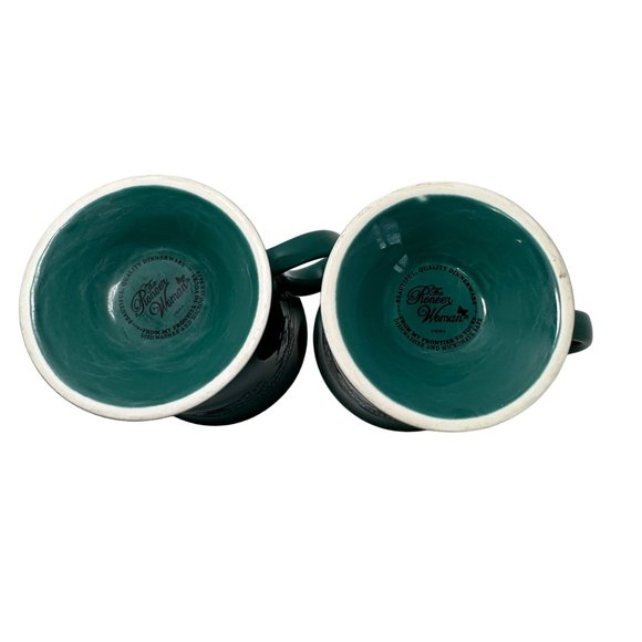 Pioneer Woman Pedestal Cowgirl Lace Mugs 14 oz Teal Frontier Set of 2 - Picture 5 of 6